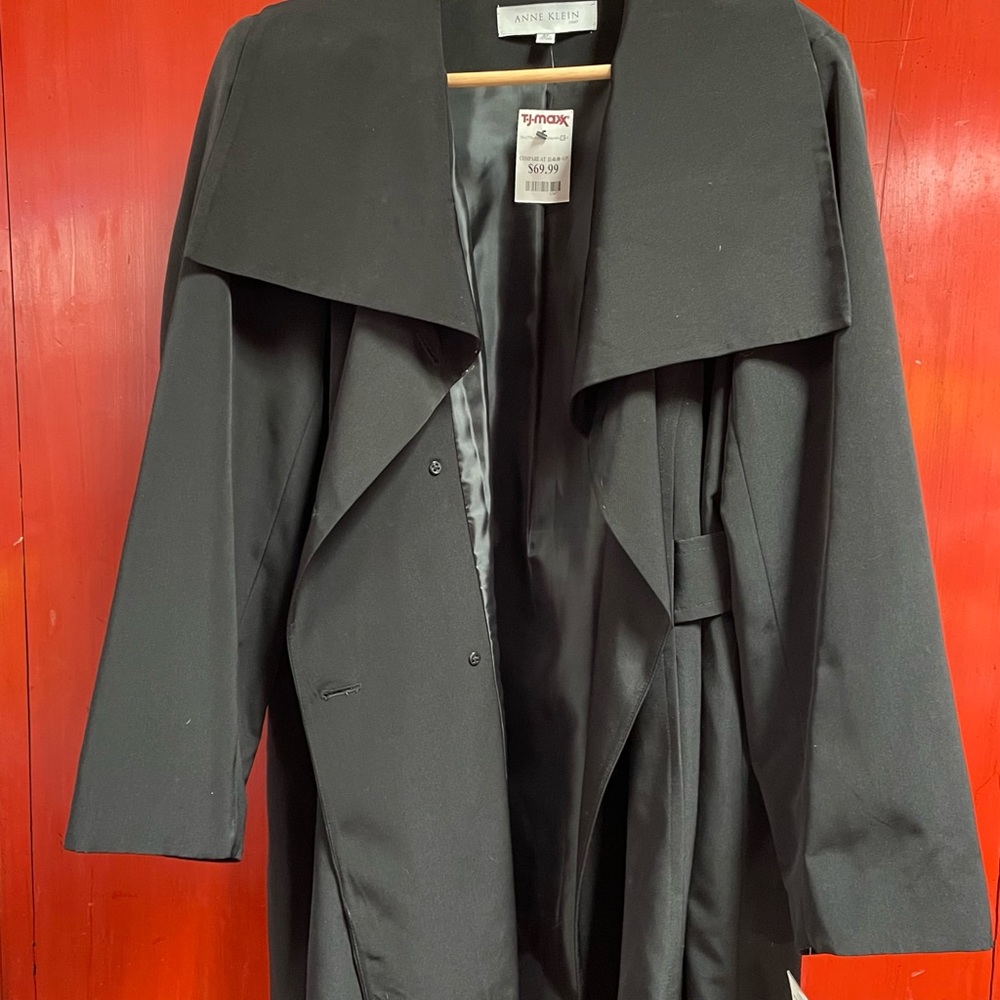 New Anne Klein Black Trench Coat 2X